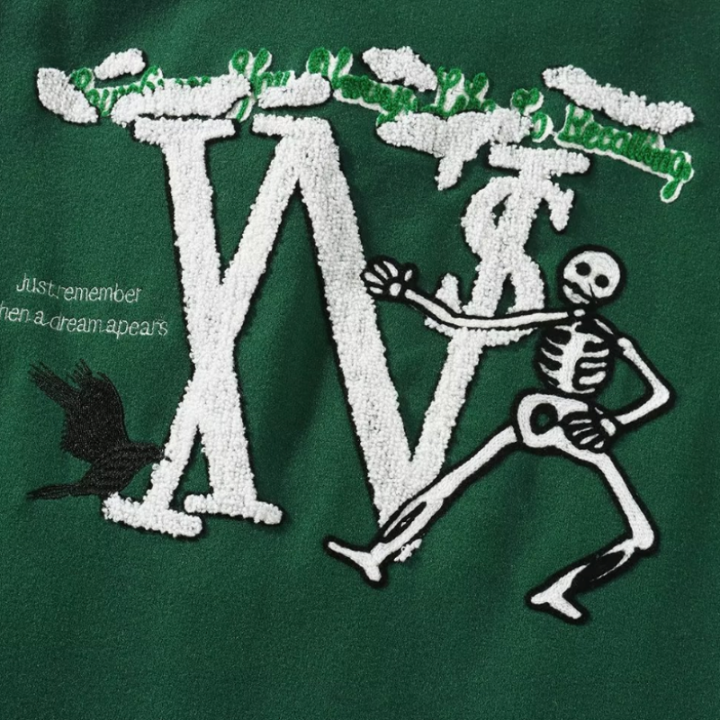 Street Skeleton Embroidery Varsity Jacket