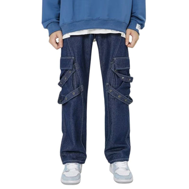 Street Splicing Strap Cargo Jeans