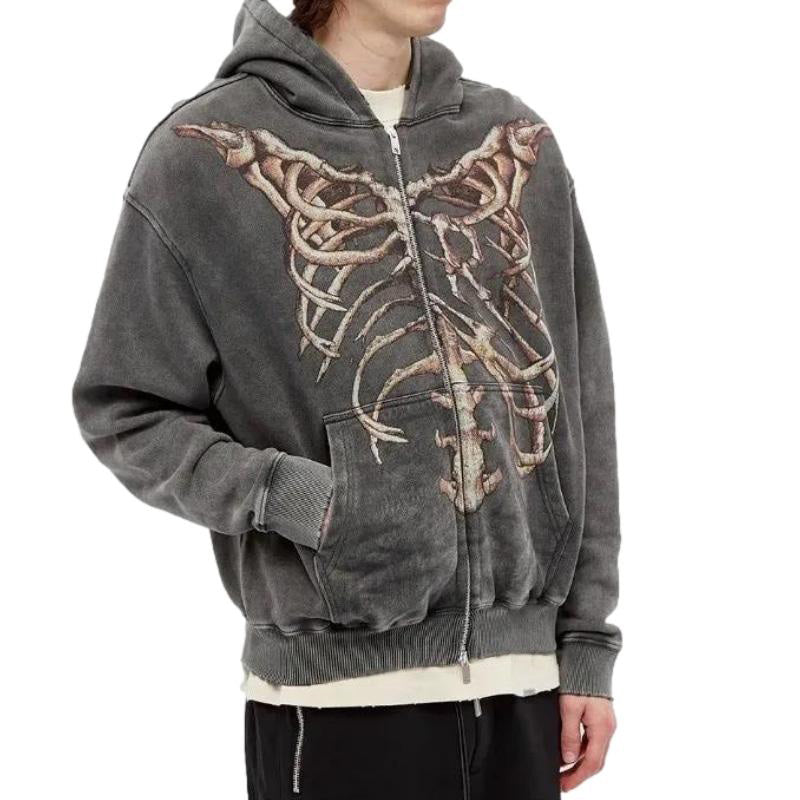 Vintage Street Skeleton Graphic Zipper Hoodie