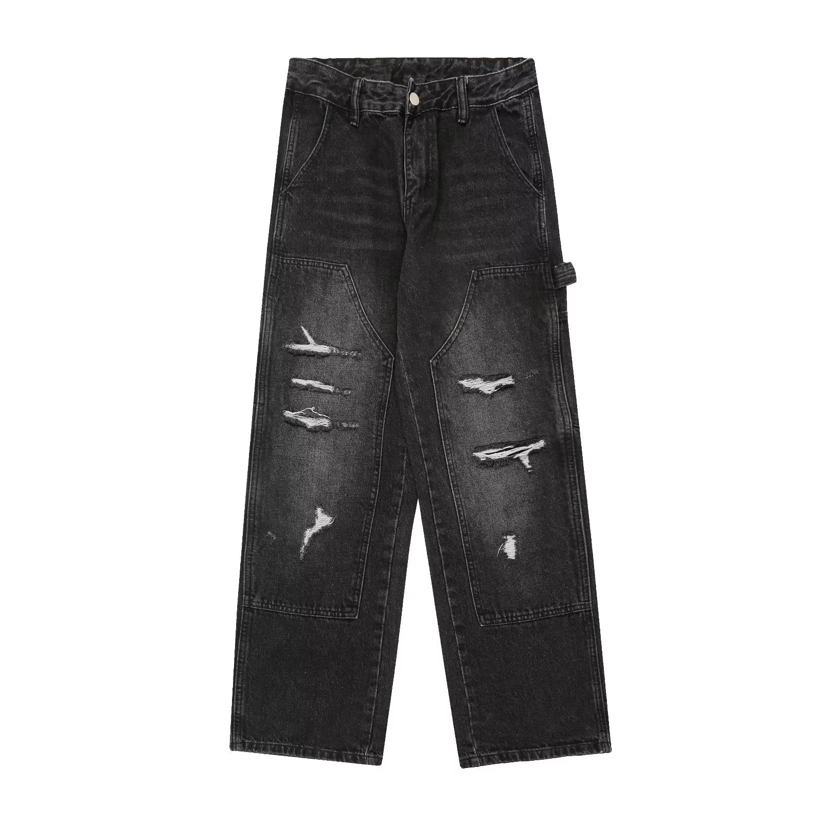 City Black Ripped Straight Jeans
