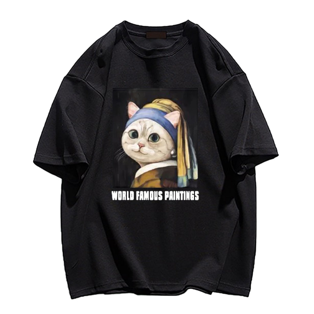 Cat With Pearl Earrings T-shirt