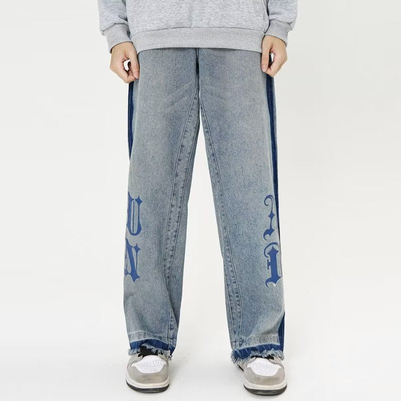 Vintage Letter Embroidery Straight Leg Jeans