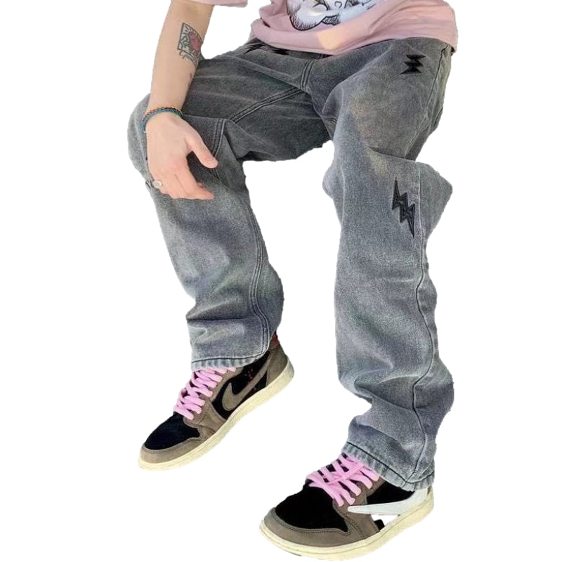 Street Lightning Embroidery Straight Jeans