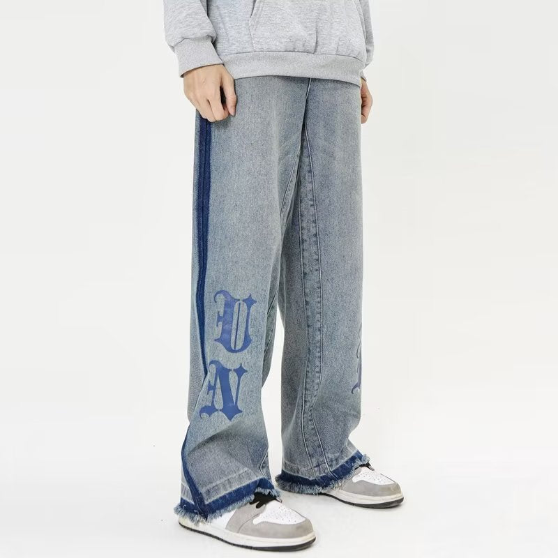 Vintage Letter Embroidery Straight Leg Jeans