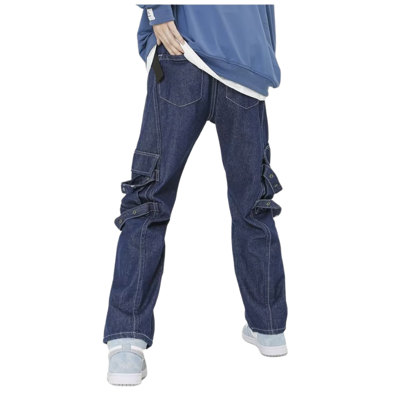 Street Splicing Strap Cargo Jeans