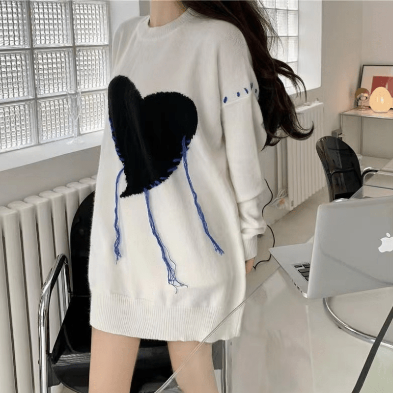 Heart Pattern Loose Couple Knit Sweater