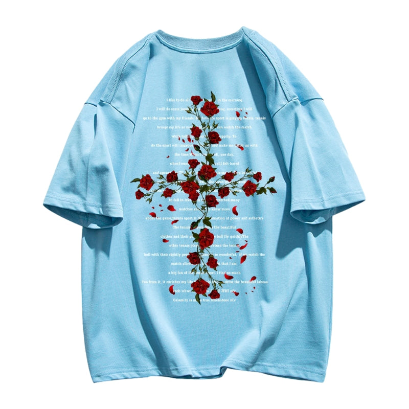 Rose Cross Print T-shirt