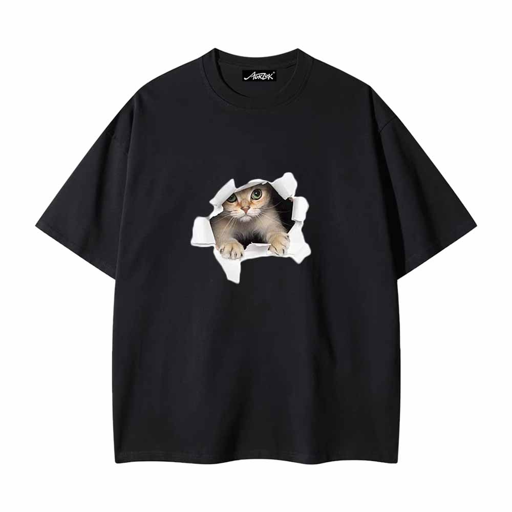 Cute Broken Wall Kitten Print T-Shirt