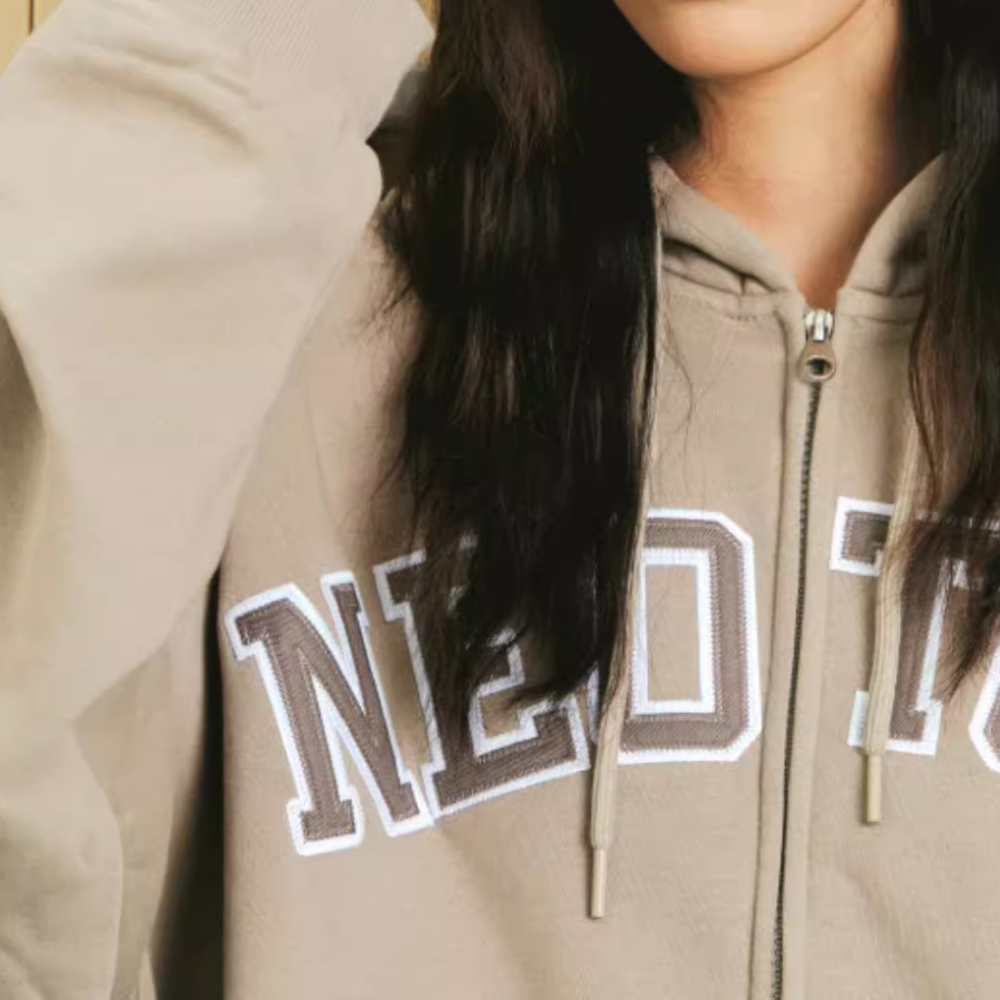 Women's Loose Solid Color Lettered Hoodie
