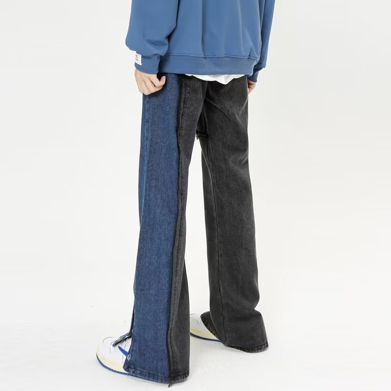 Blue And Black Patchwork Jeans