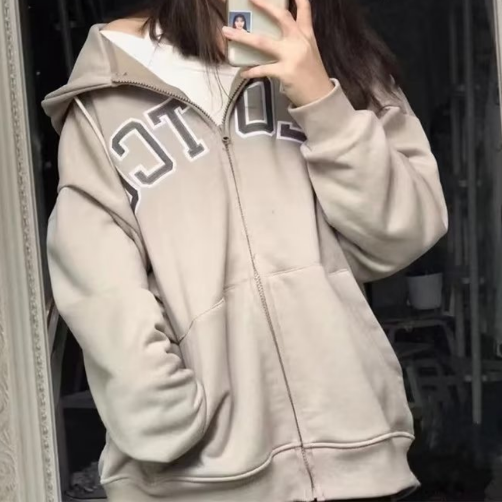 Women's Loose Solid Color Lettered Hoodie