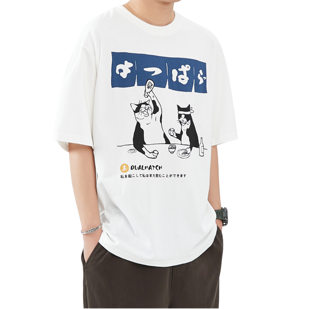 Urban Cartoon Cat Graphic T-Shirt