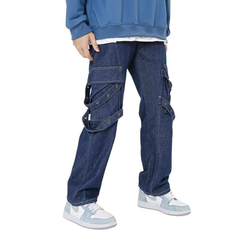 Street Splicing Strap Cargo Jeans