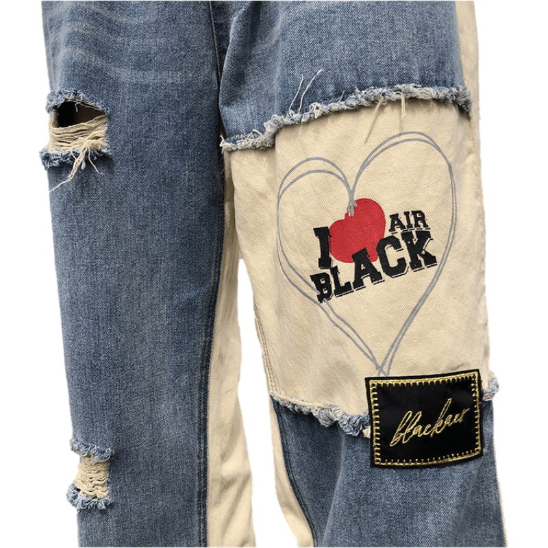 Street Love Patchwork Straight Leg Jeans