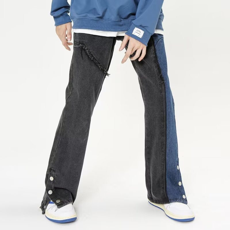 Blue And Black Patchwork Jeans