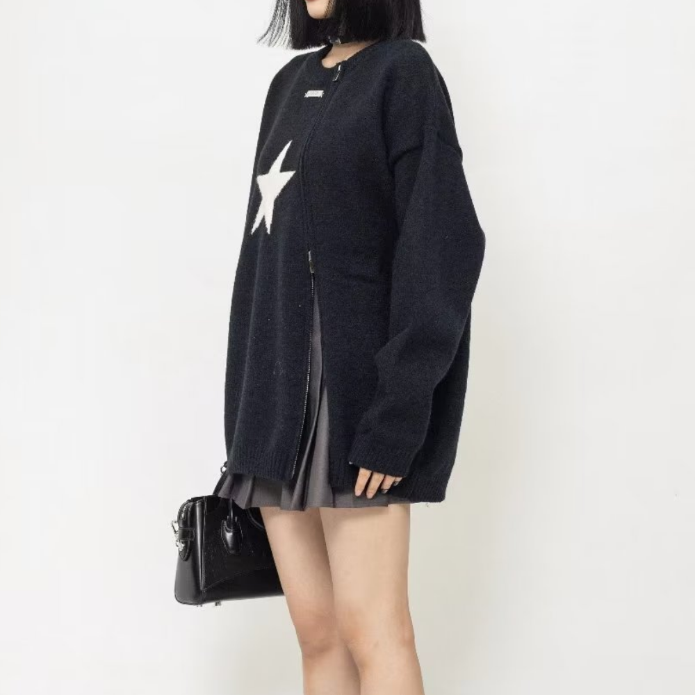 Women's Irregular Zipper Star Sweater