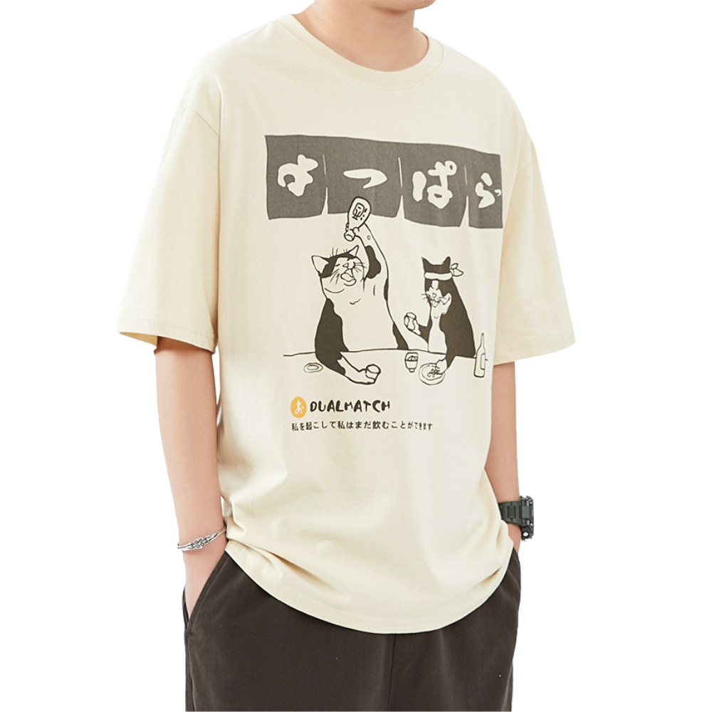 Urban Cartoon Cat Graphic T-Shirt