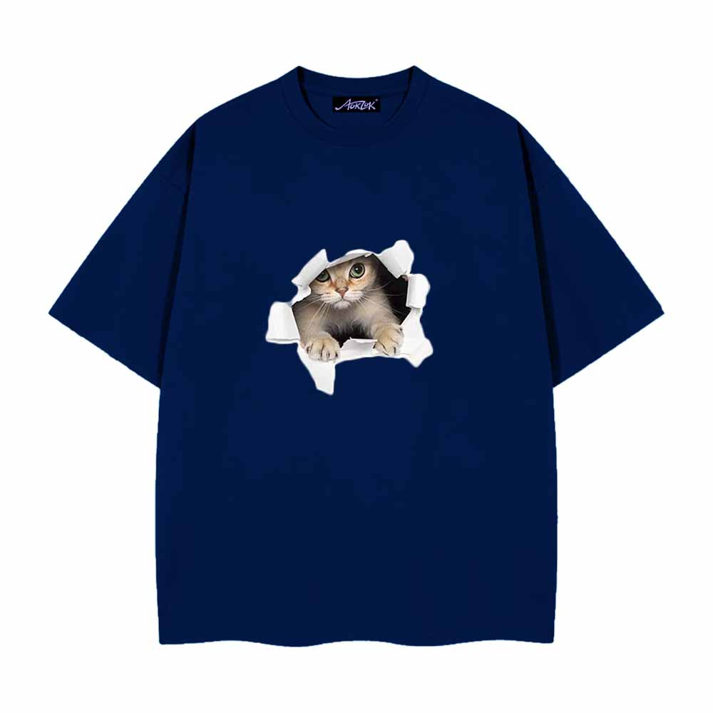 Cute Broken Wall Kitten Print T-Shirt