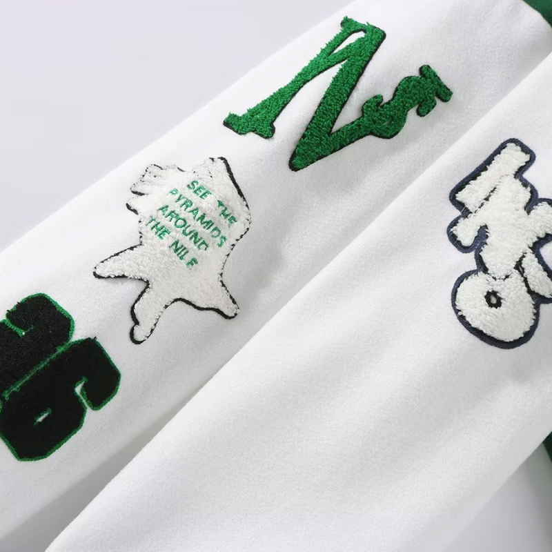 Street Skeleton Embroidery Varsity Jacket