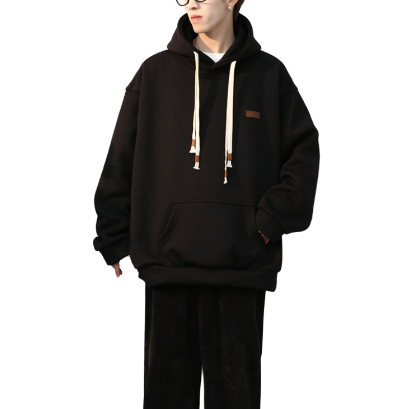 Loose Solid Color Twist Check Hoodie