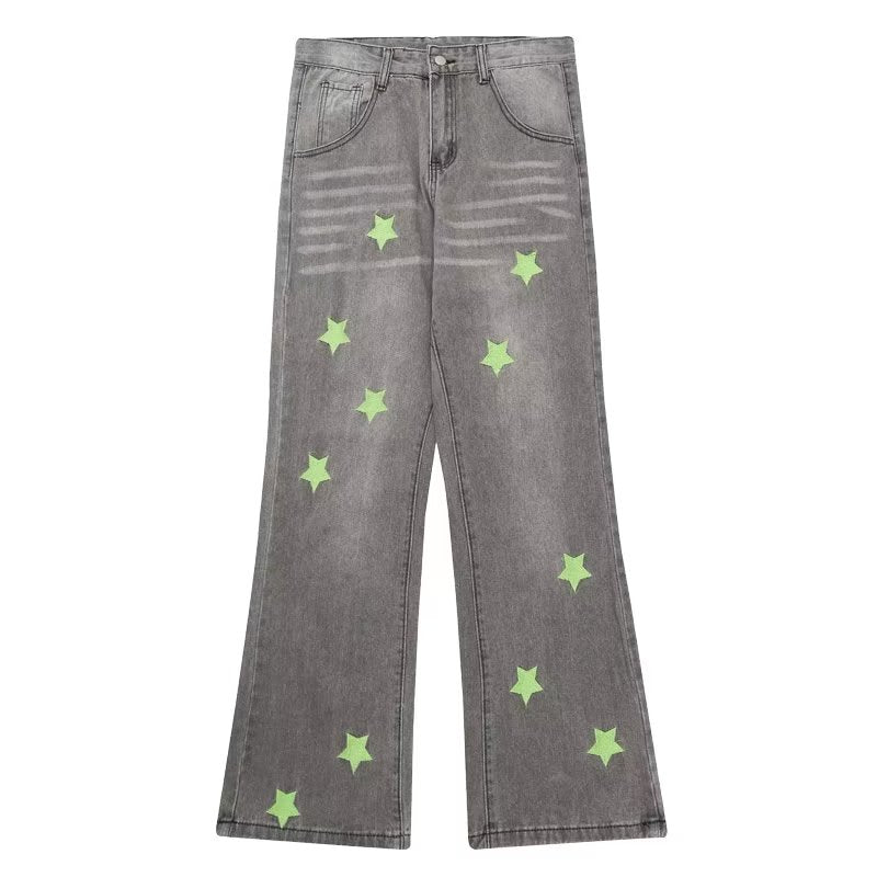 Green Star Embroidered Jeans