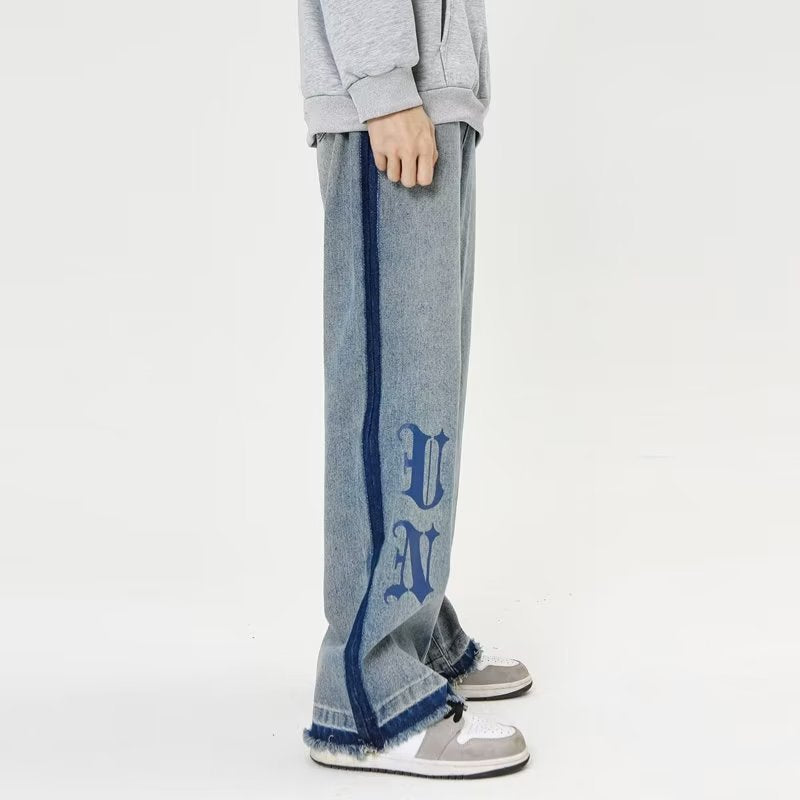 Vintage Letter Embroidery Straight Leg Jeans