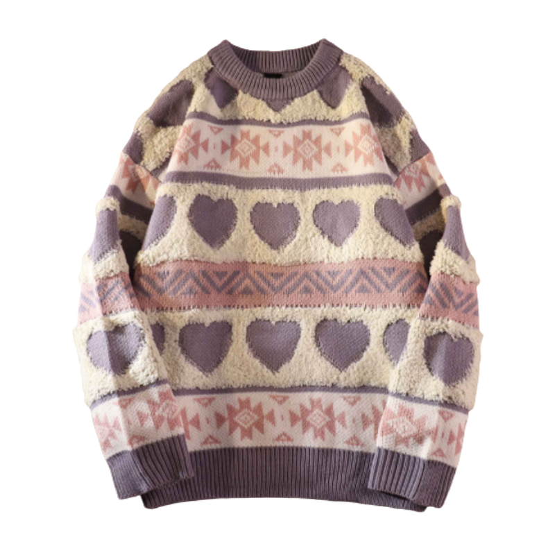 Patchwork Heart Jacquard Sweater