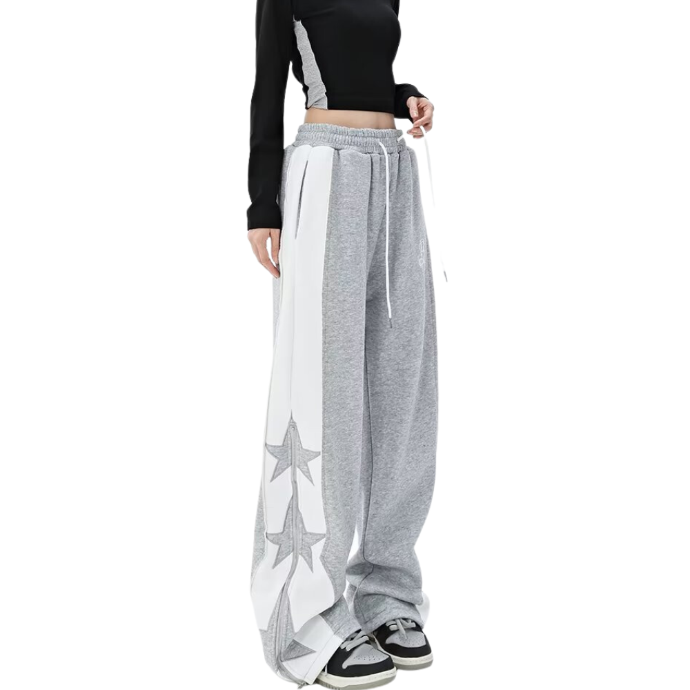 Urban Letter Embroidery Zipper Sweatpants