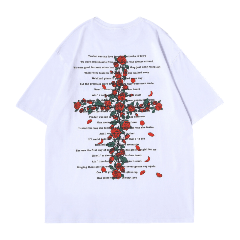 Vintage Cross Rose Print T-shirt