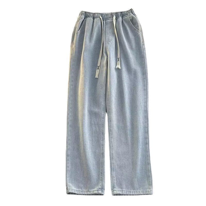 High Street Pure Color Elastic Waist Straight Jeans