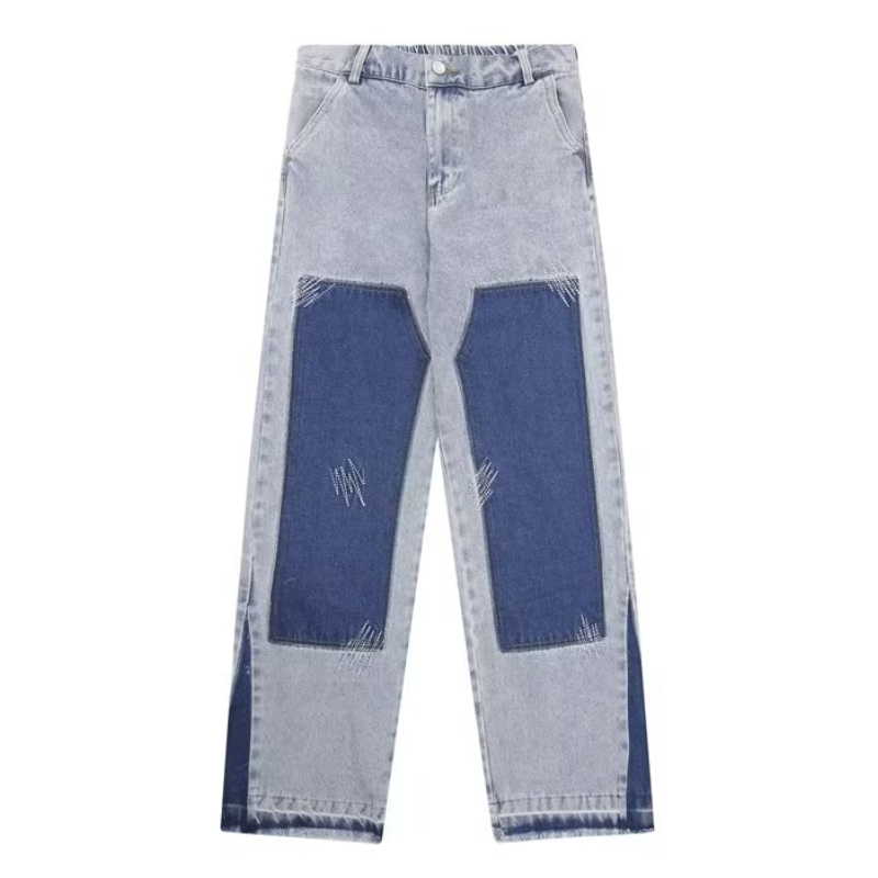 Retro Patchwork Contrast Washed Jeans