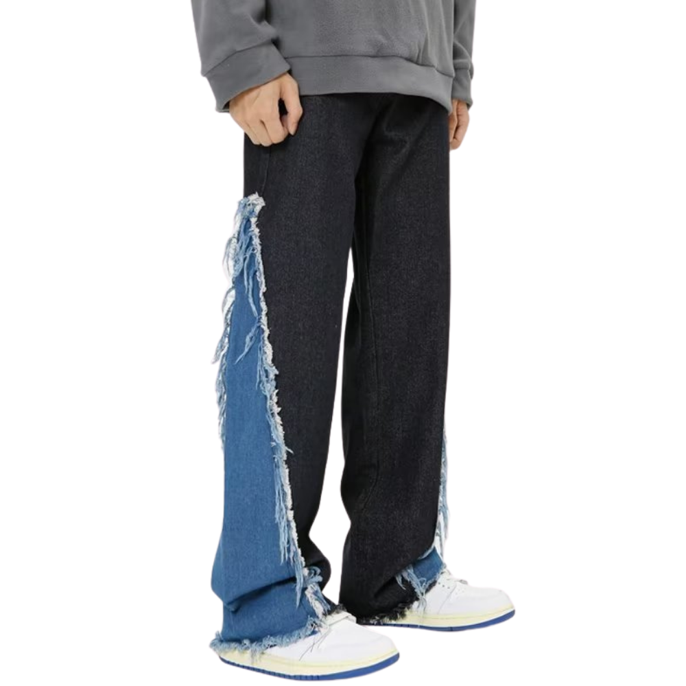 Raw Edge Color Patchwork Distressed Jeans