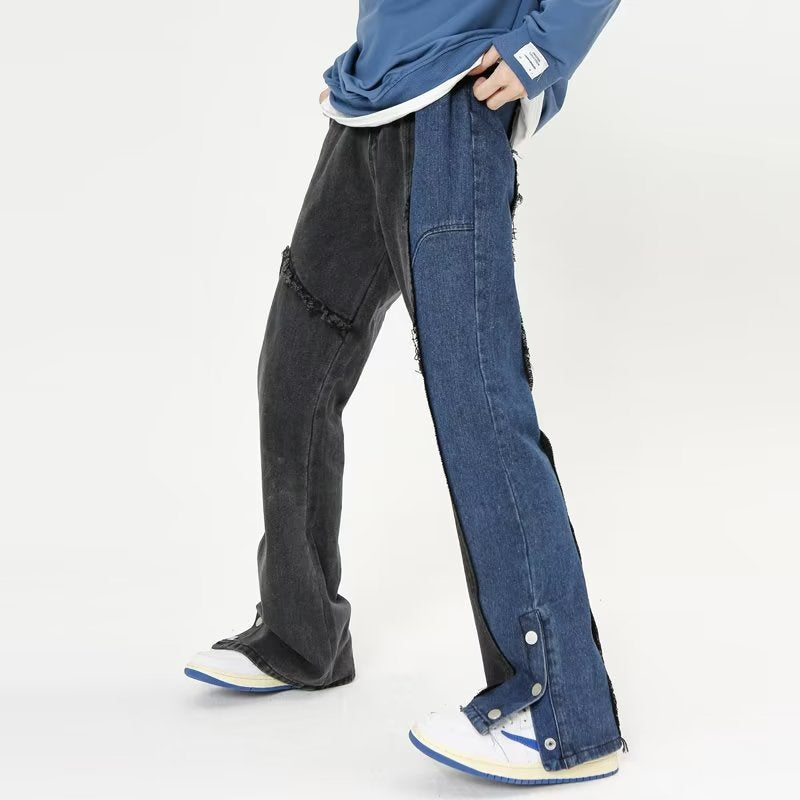 Blue And Black Patchwork Jeans