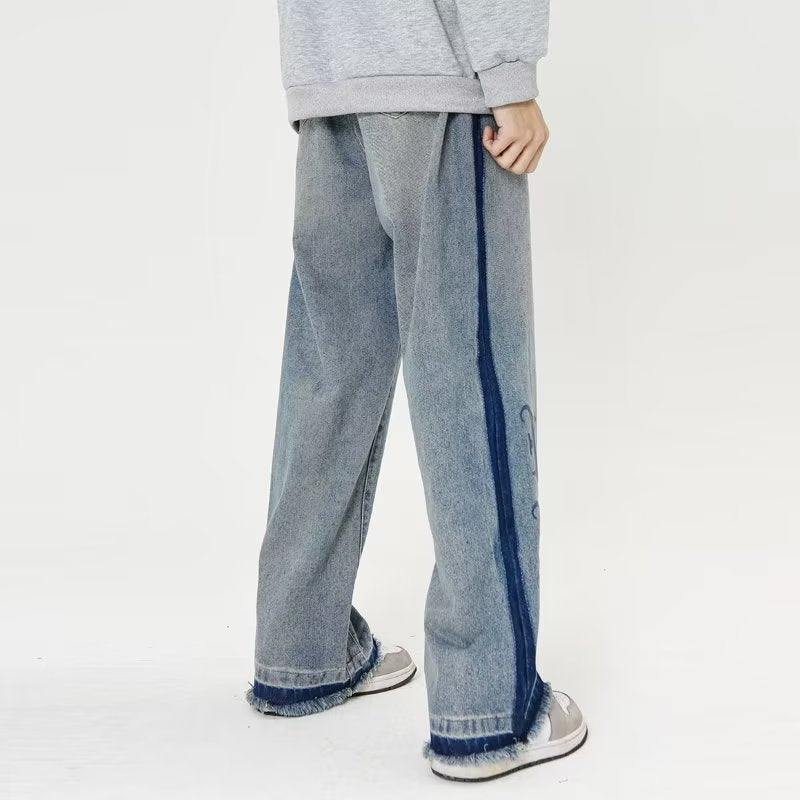 Vintage Letter Embroidery Straight Leg Jeans