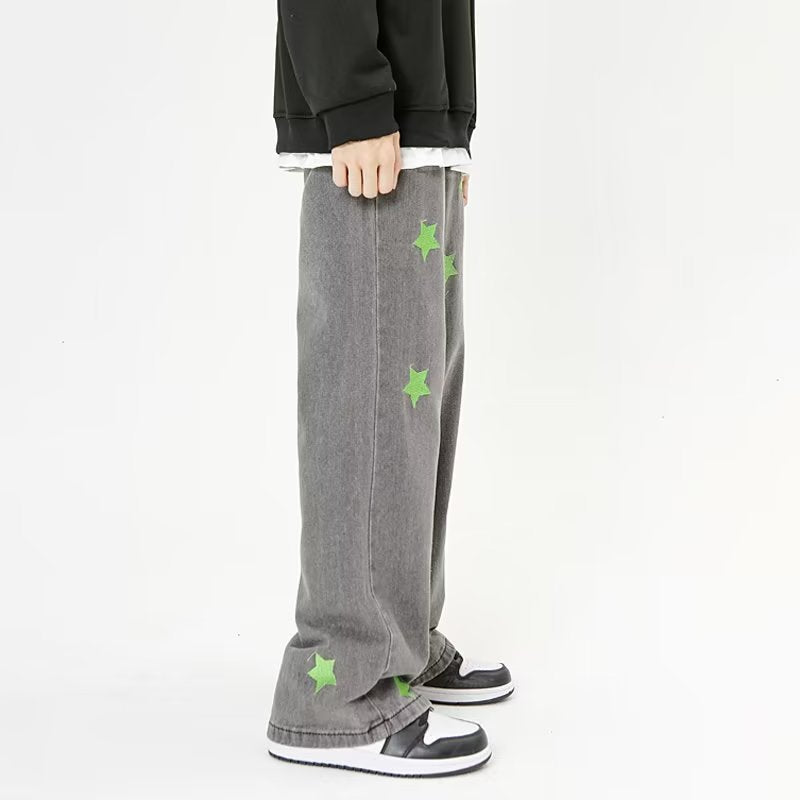 Green Star Embroidered Jeans