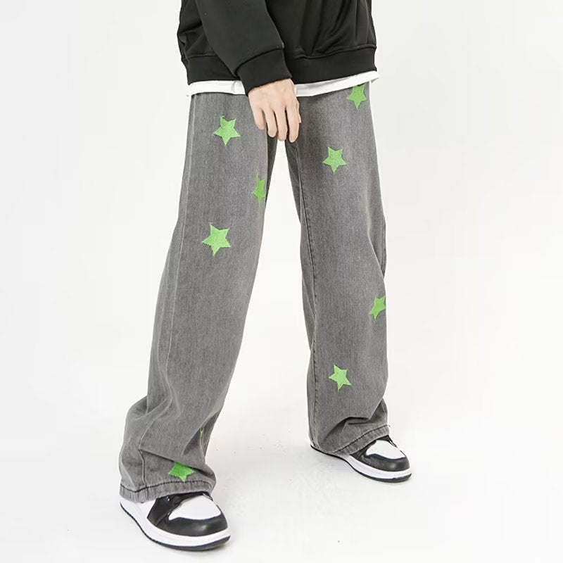 Green Star Embroidered Jeans