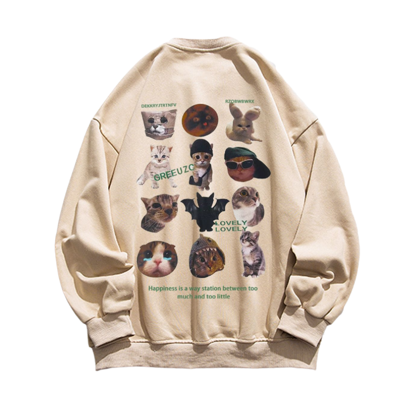 Cute Cartoon Cat Print Sweatshirt