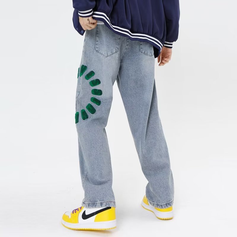 Letter Straight Wide Leg Jeans