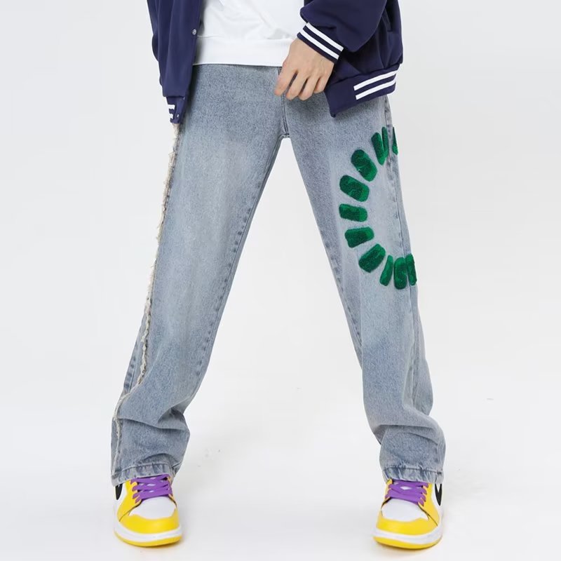 Letter Straight Wide Leg Jeans