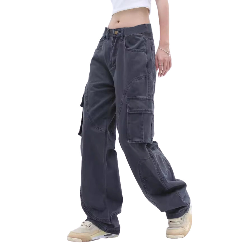 Vintage Multi-Pocket Solid Cargo Pants