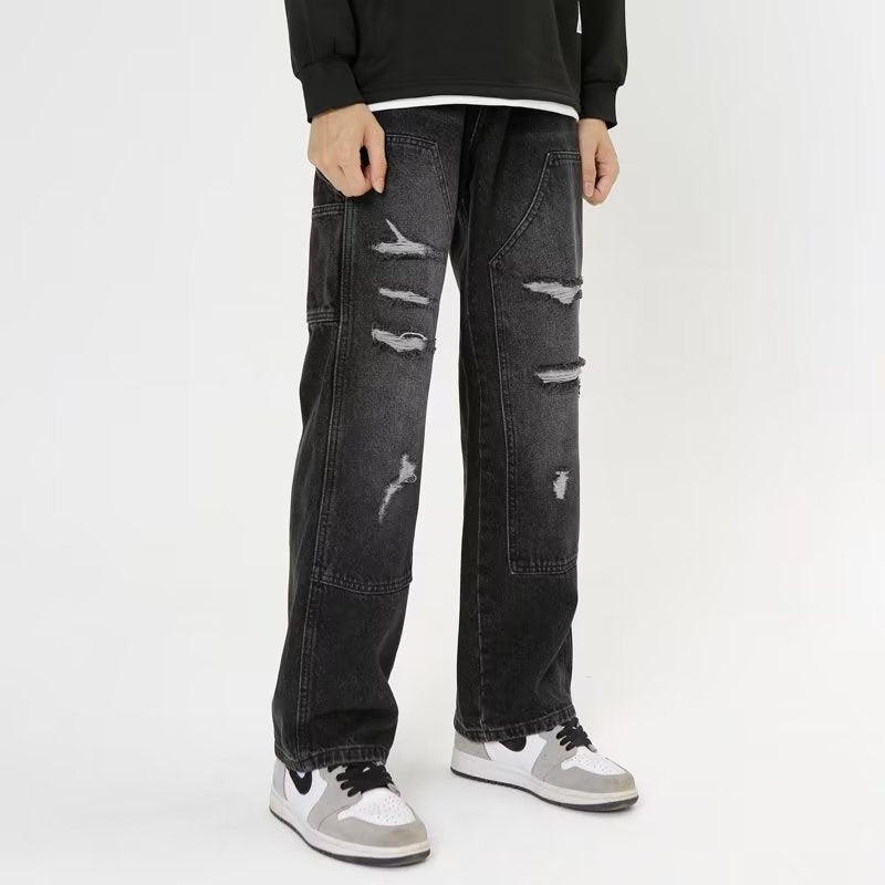 City Black Ripped Straight Jeans