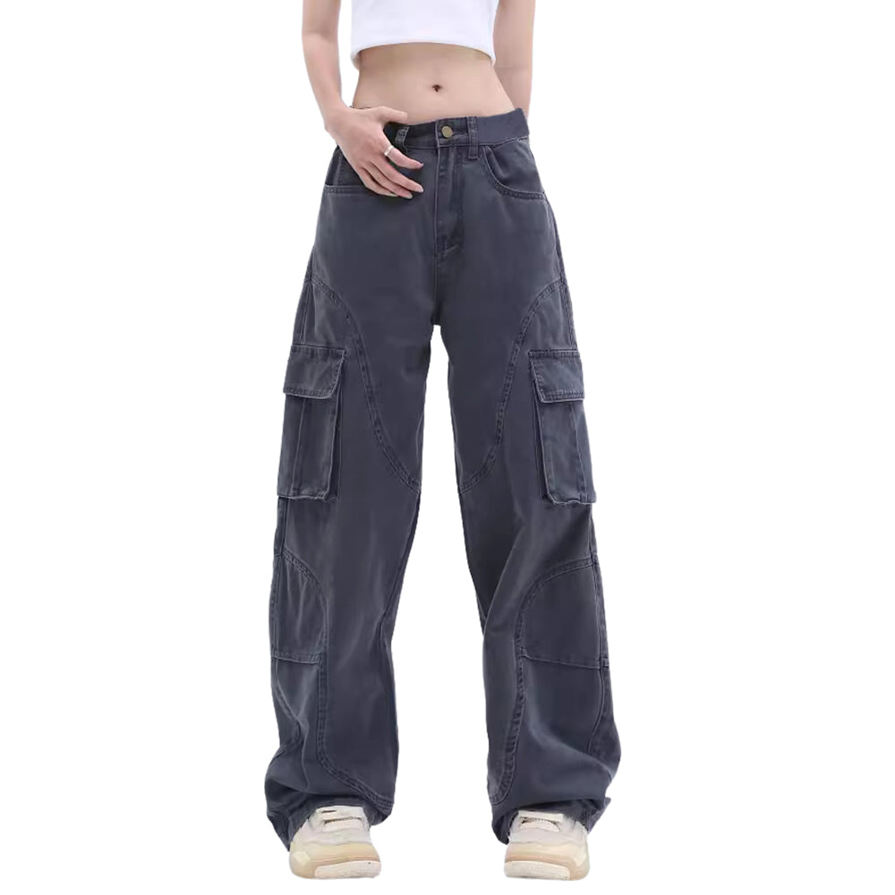 Vintage Multi-Pocket Solid Cargo Pants