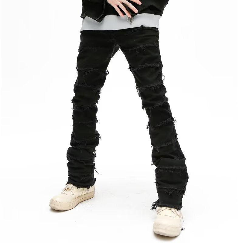 DF |American Black Destroy Washed Stacked Jeans