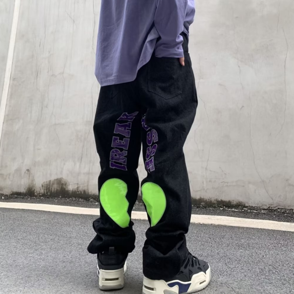 DF| Shiny Heart Letter Patch Jeans