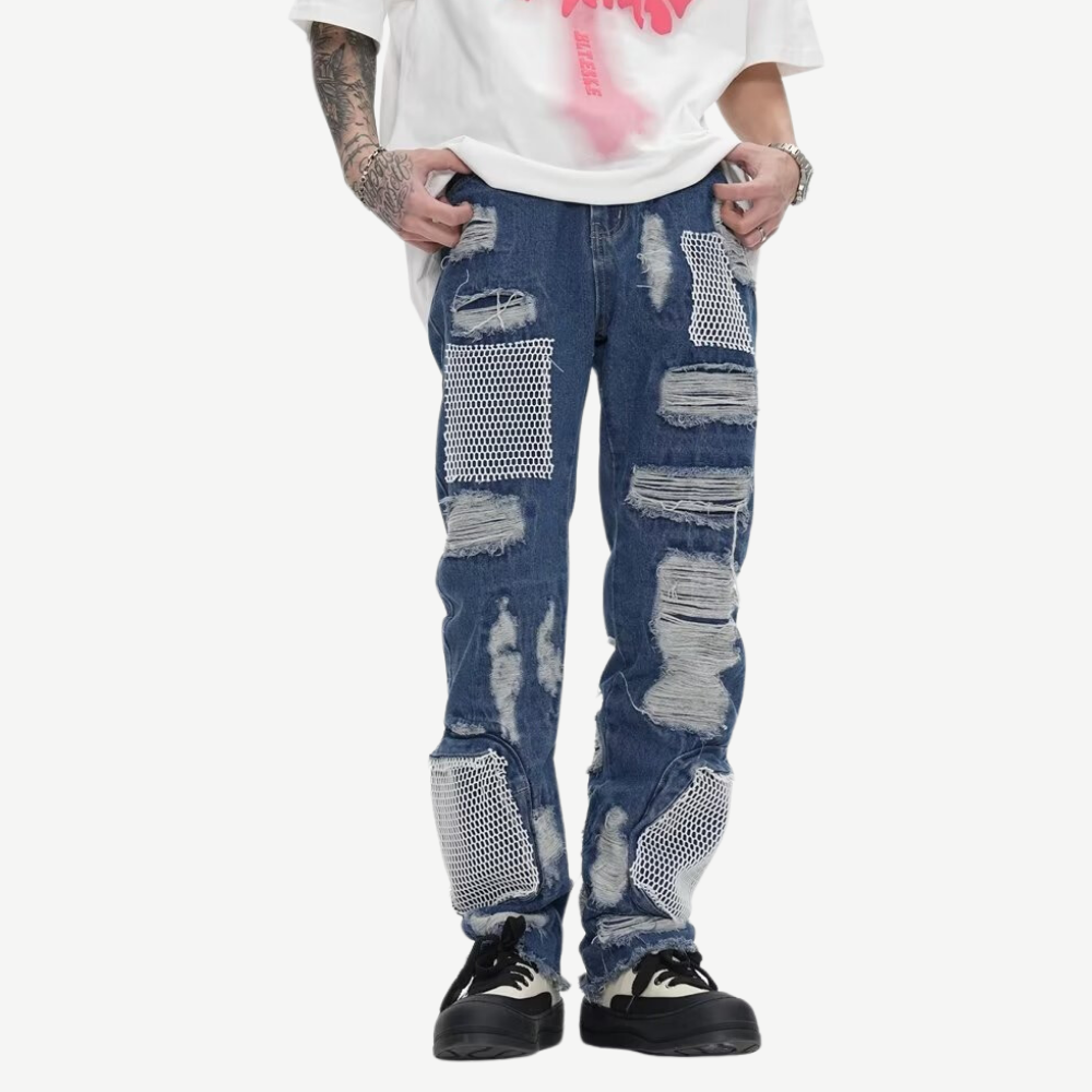Hip Hop Ripped Mesh Jeans
