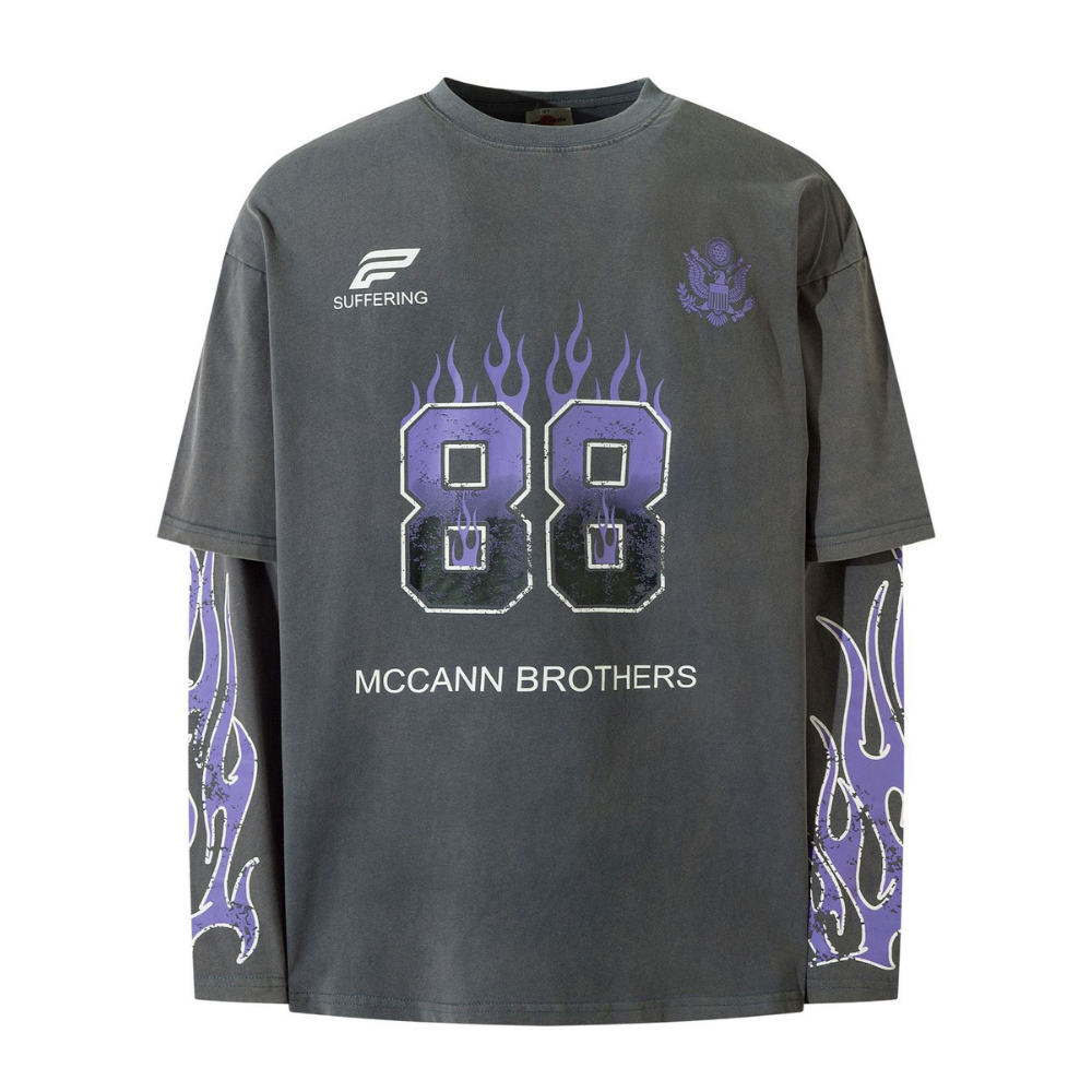 Flame Letters Fake Two Pieces Sweatshirt