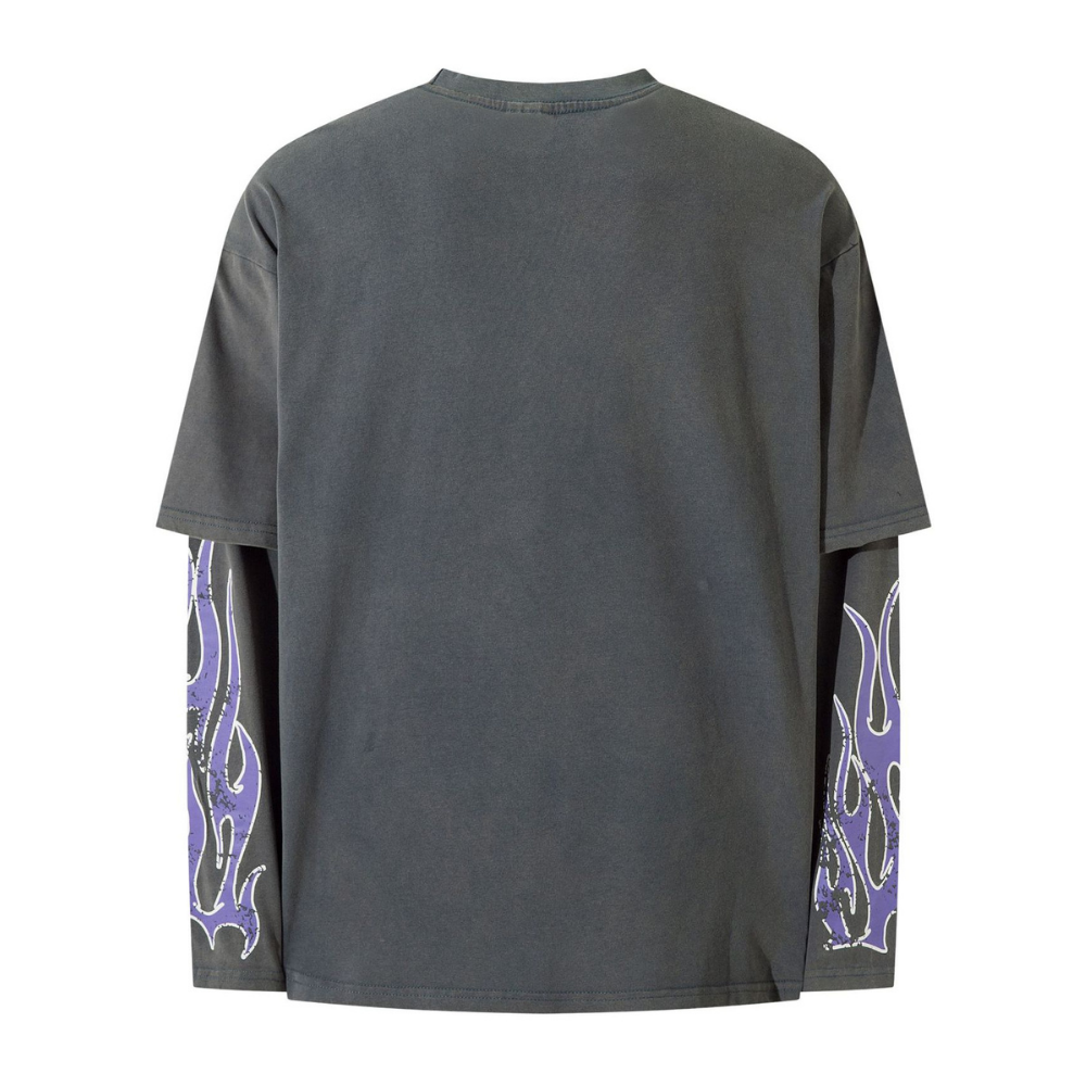 Flame Letters Fake Two Pieces Sweatshirt