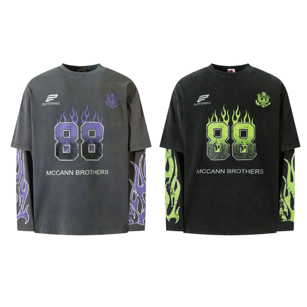 Flame Letters Fake Two Pieces Sweatshirt