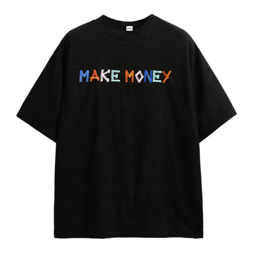 Contrast Letter Embroidered T-shirt