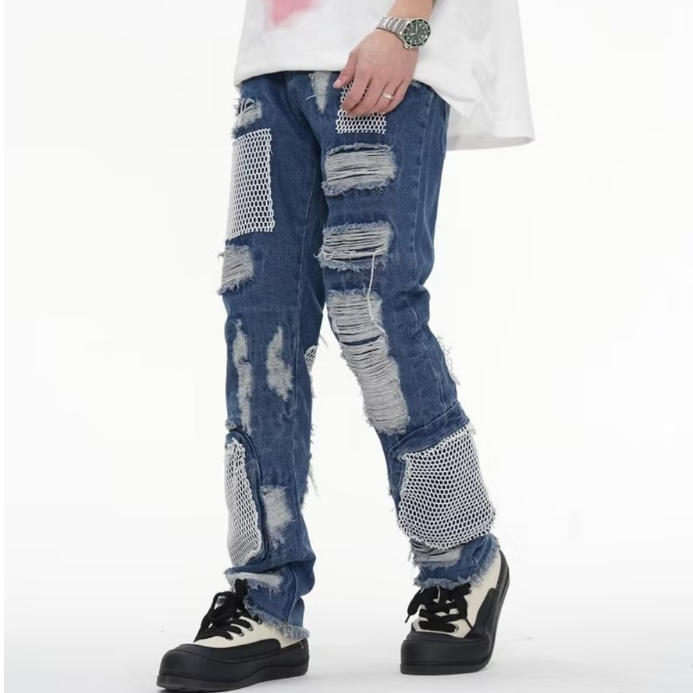 Hip Hop Ripped Mesh Jeans